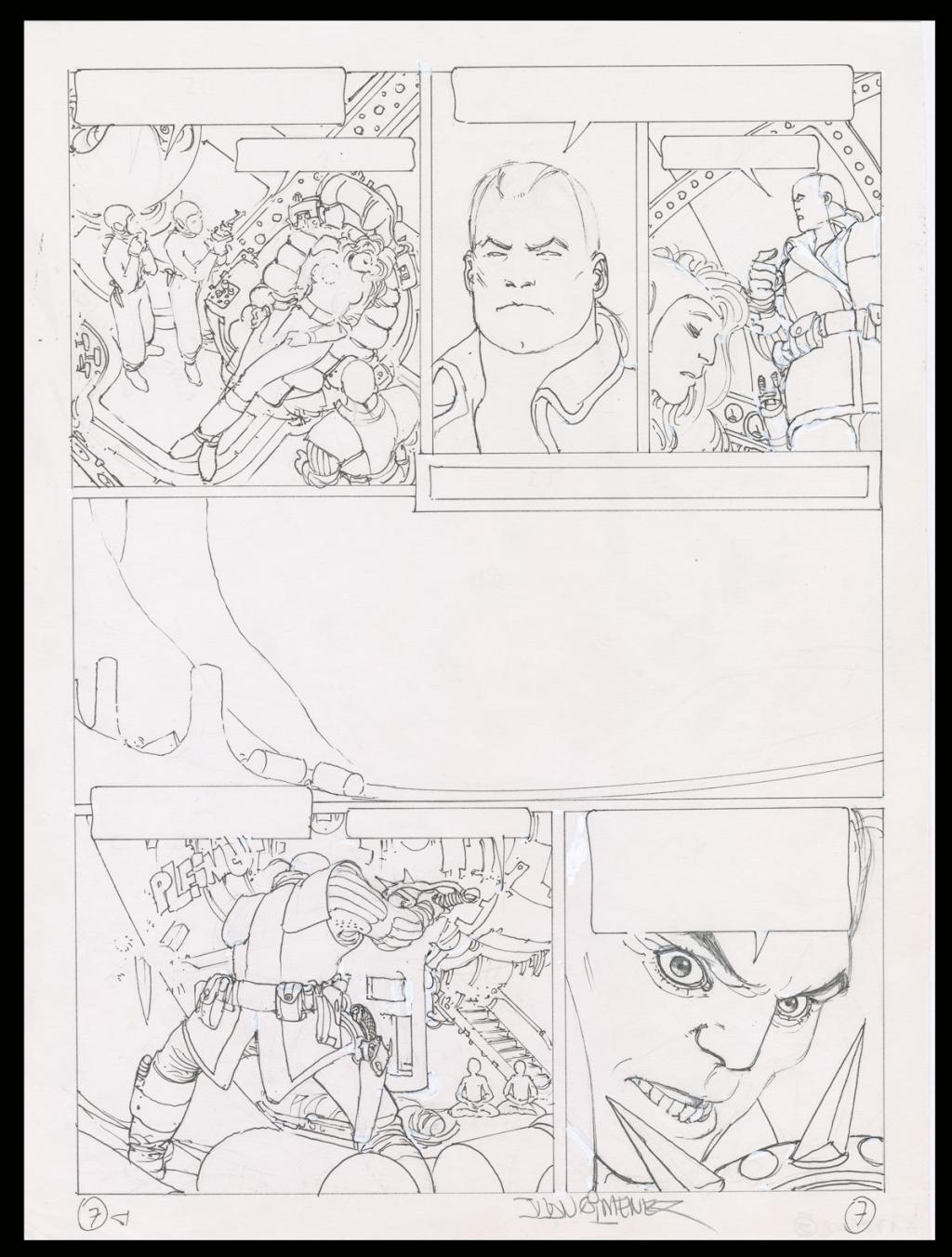 Planche originale n°7 accompagnée de sa première étape - Juan Gimenez - Technique mixte - 4400