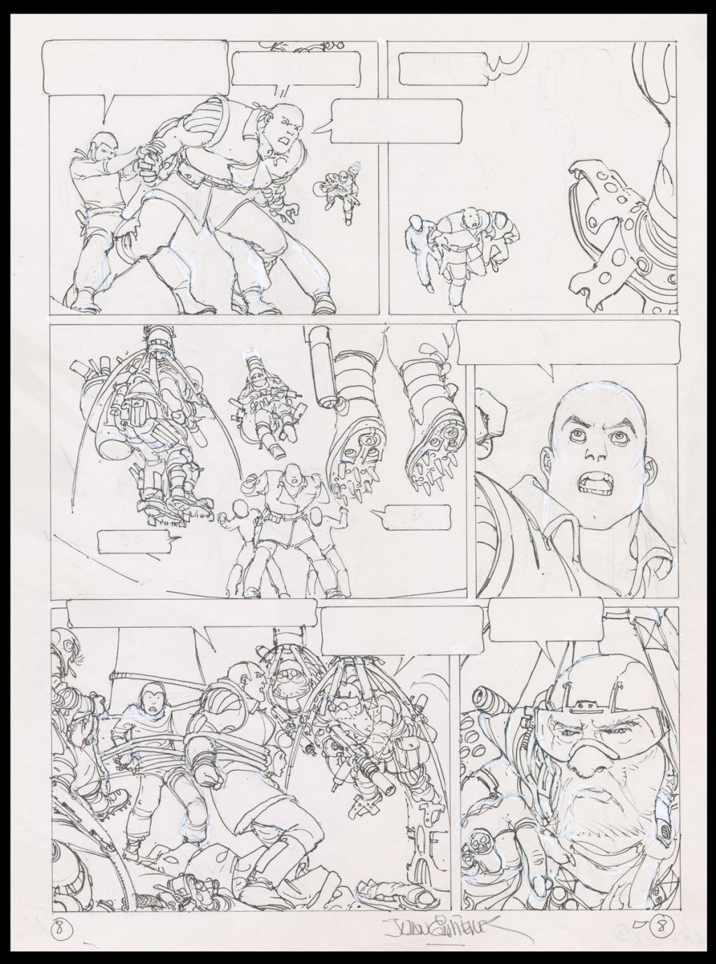 Planche originale n°8 accompagnée de sa première étape - Juan Gimenez - Technique mixte - 4401