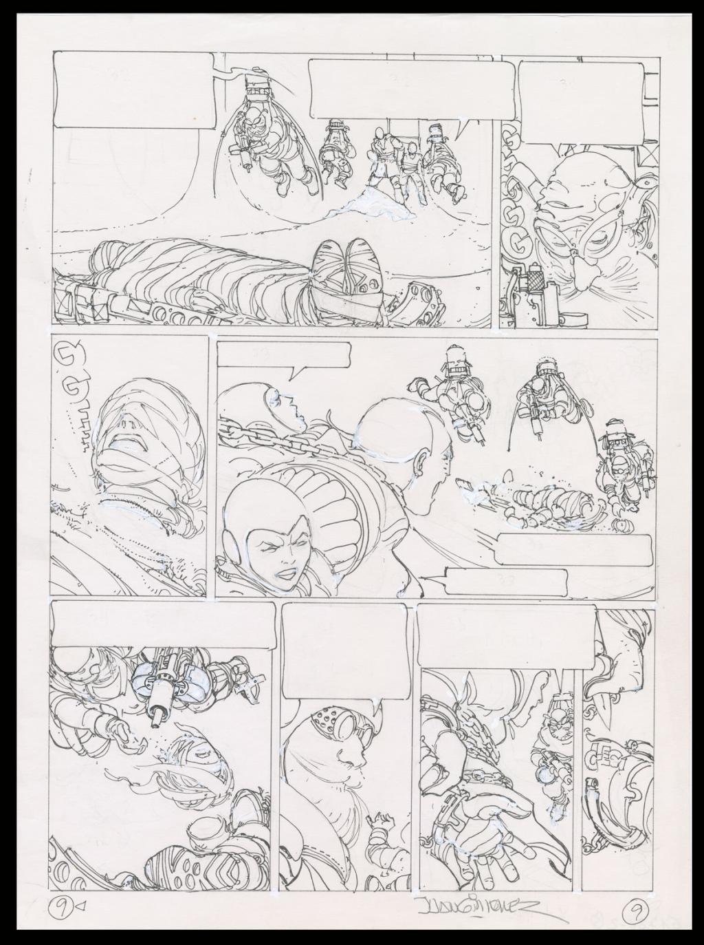 Planche originale n°9 accompagnée de sa première étape - Juan Gimenez - Technique mixte - 4402