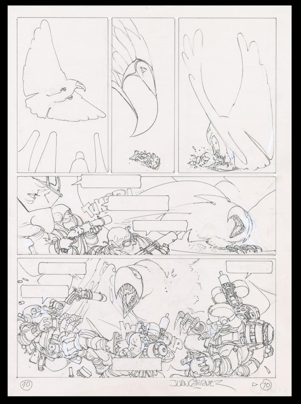 Planche originale n°10 accompagnée de sa première étape - Juan Gimenez - Technique mixte - 4403