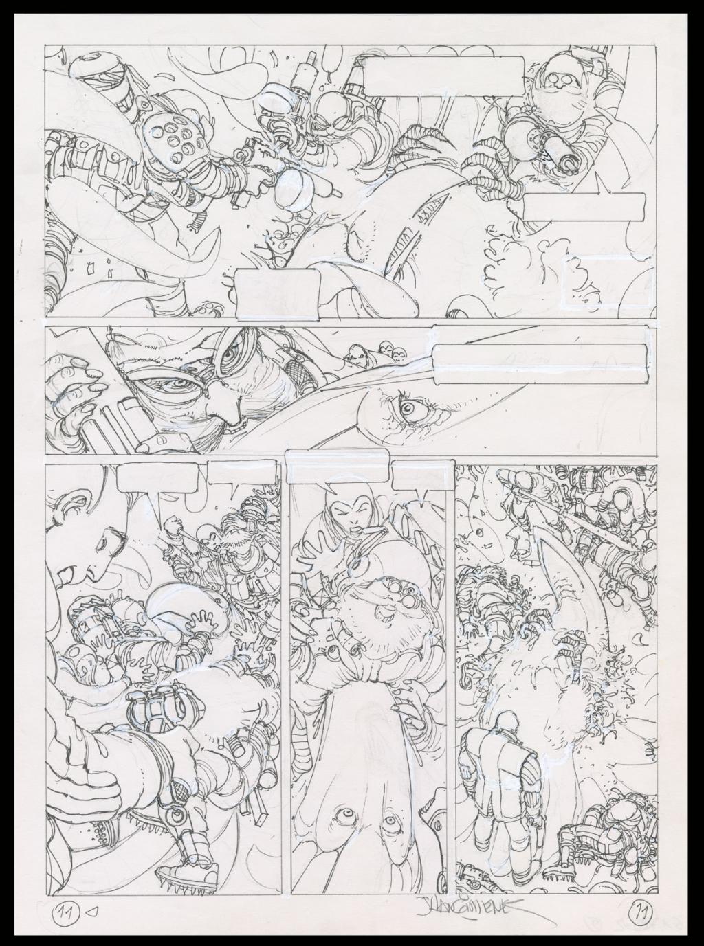 Planche originale n°11 accompagnée de sa première étape - Juan Gimenez - Technique mixte - 4404