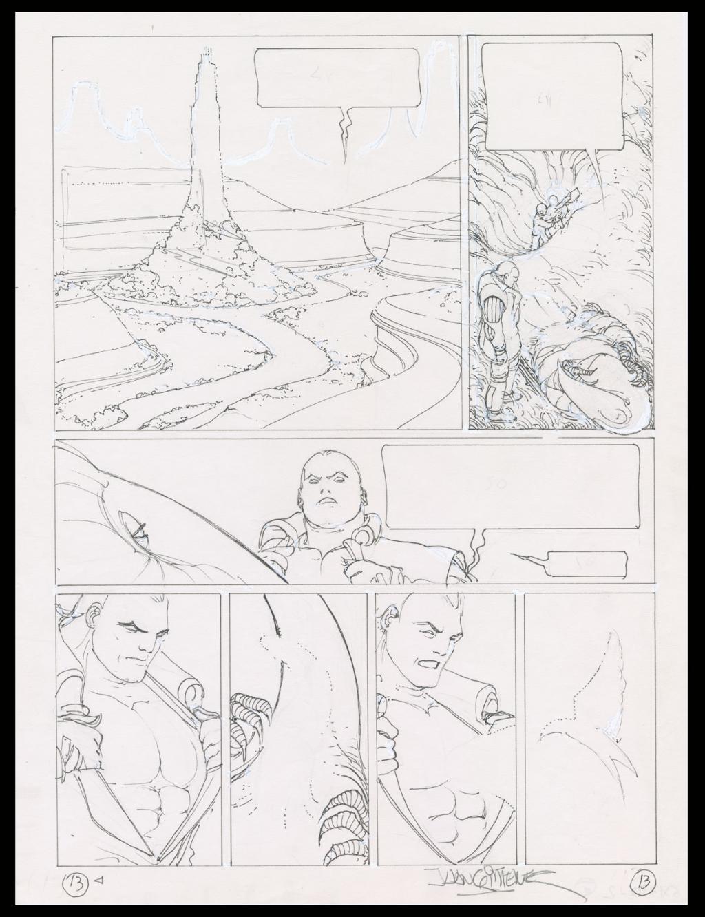 Planche originale n°13 accompagnée de sa première étape - Juan Gimenez - Technique mixte - 4406