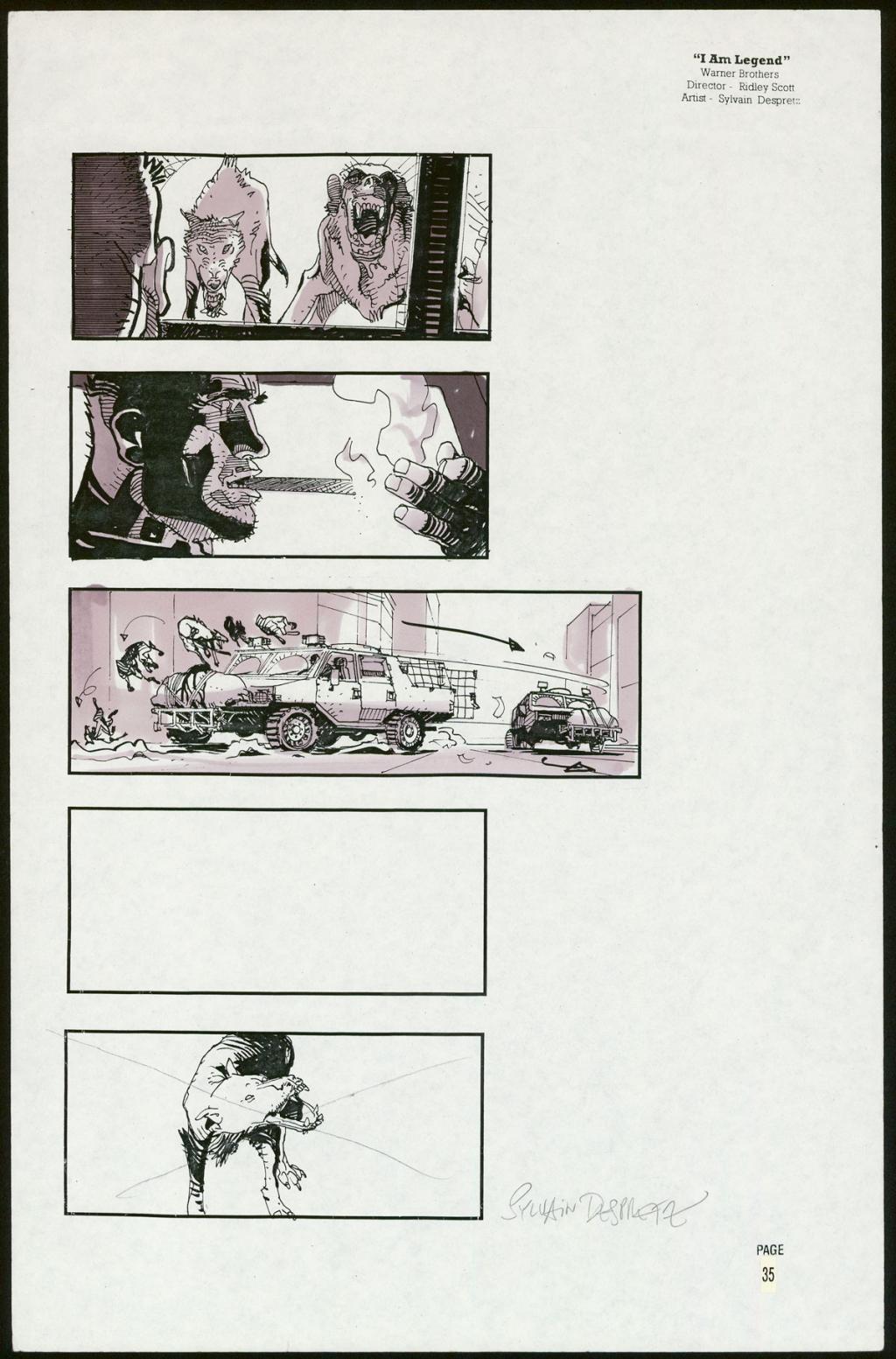 Story board pour le projet de film I Am Legend par Ridley Scott avec Arnold Schwarzenegger - Sylvain Despretz - Technique mixte sur papier - 3723