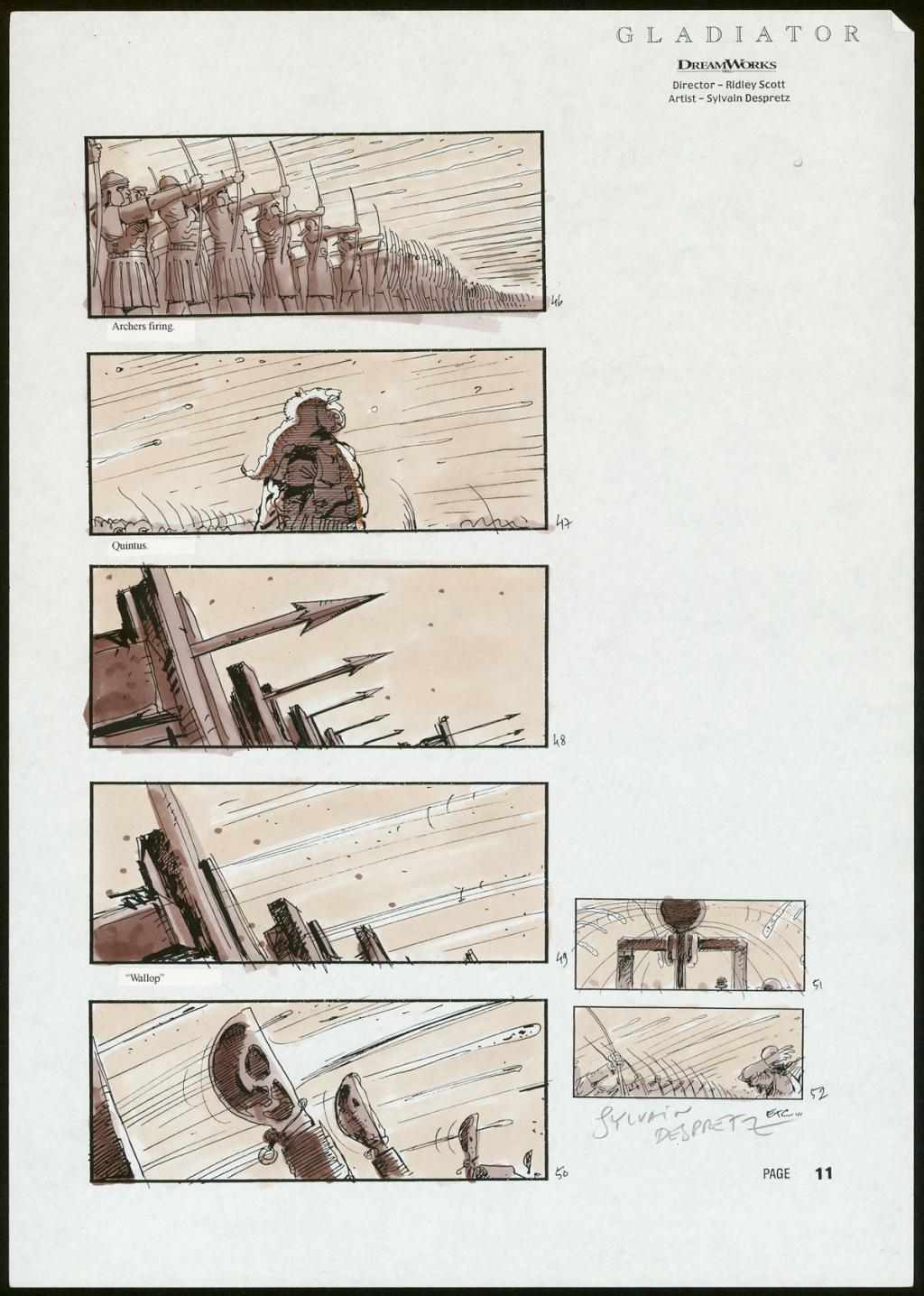 Story board pour le film Gladiator de Ridley Scott - Sylvain Despretz - Technique mixte sur papier - 3678