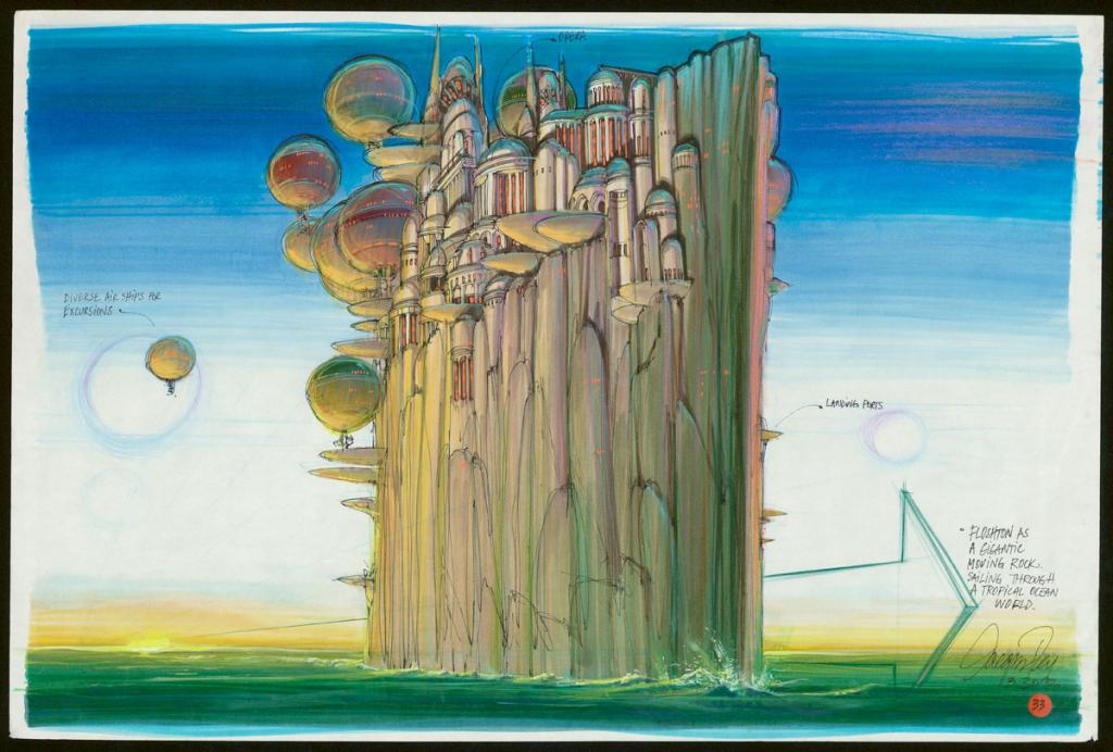 Concept art pour Le Cinquième élément de Luc Besson, Floshton - Jacques Rey - Technique mixte sur papier - 3730