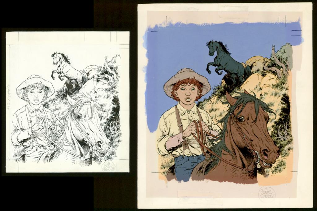 Illustration originale et son bleu de mise en couleur - Michel Blanc-Dumont - Encre de Chine sur papier - 4139