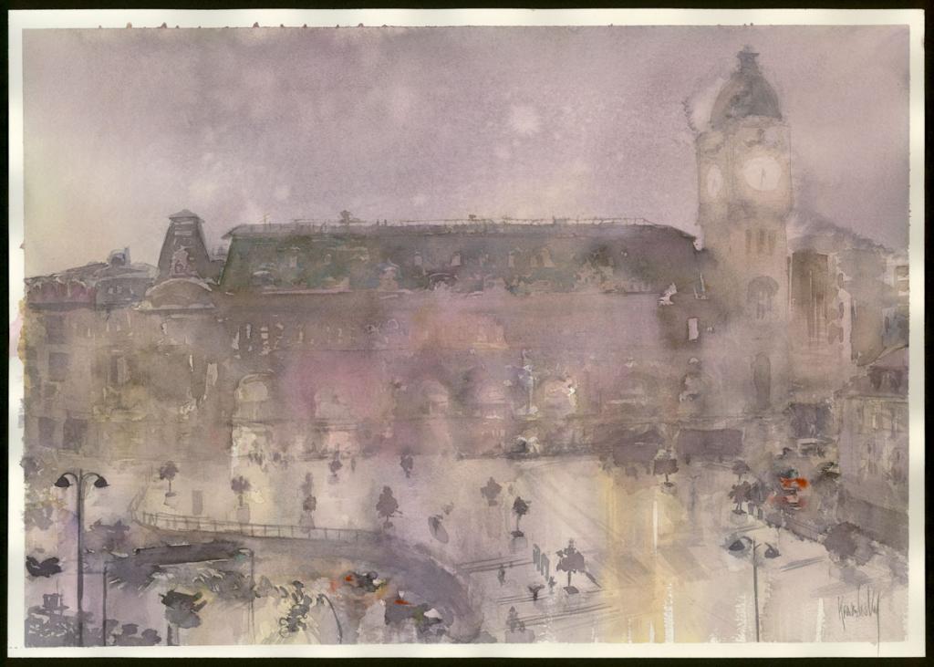 Aquarelle - Paris - Gare de Lyon - Jean-Paul Krassinsky - Aquarelle sur papier - 4113