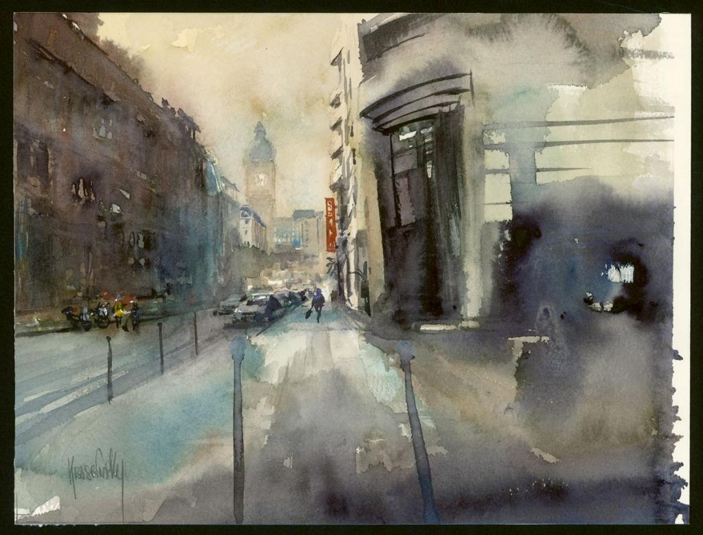Aquarelle - Paris - Rue de Bercy - Jean-Paul Krassinsky - Aquarelle sur papier - 3906