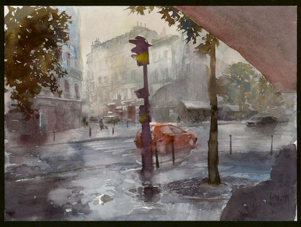 Aquarelle - Paris - Avenue Ledru-Rollin - Jean-Paul Krassinsky - Aquarelle sur papier - 4114