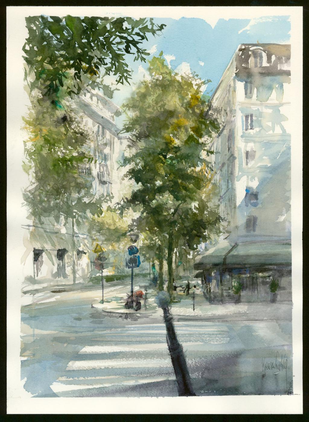 Aquarelle - Paris - Boulevard Morland - Jean-Paul Krassinsky - Aquarelle sur papier - 3908
