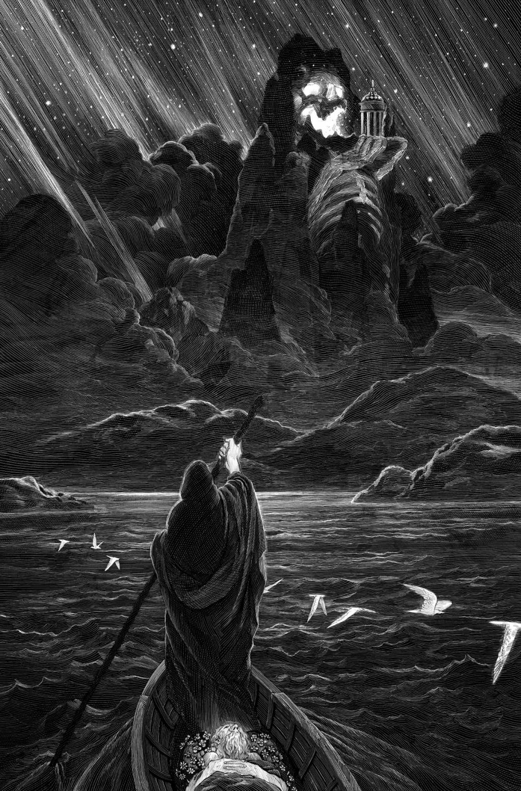 Illustration intitulée L'Île des morts - Nicolas Delort - Carte à gratter - 4117