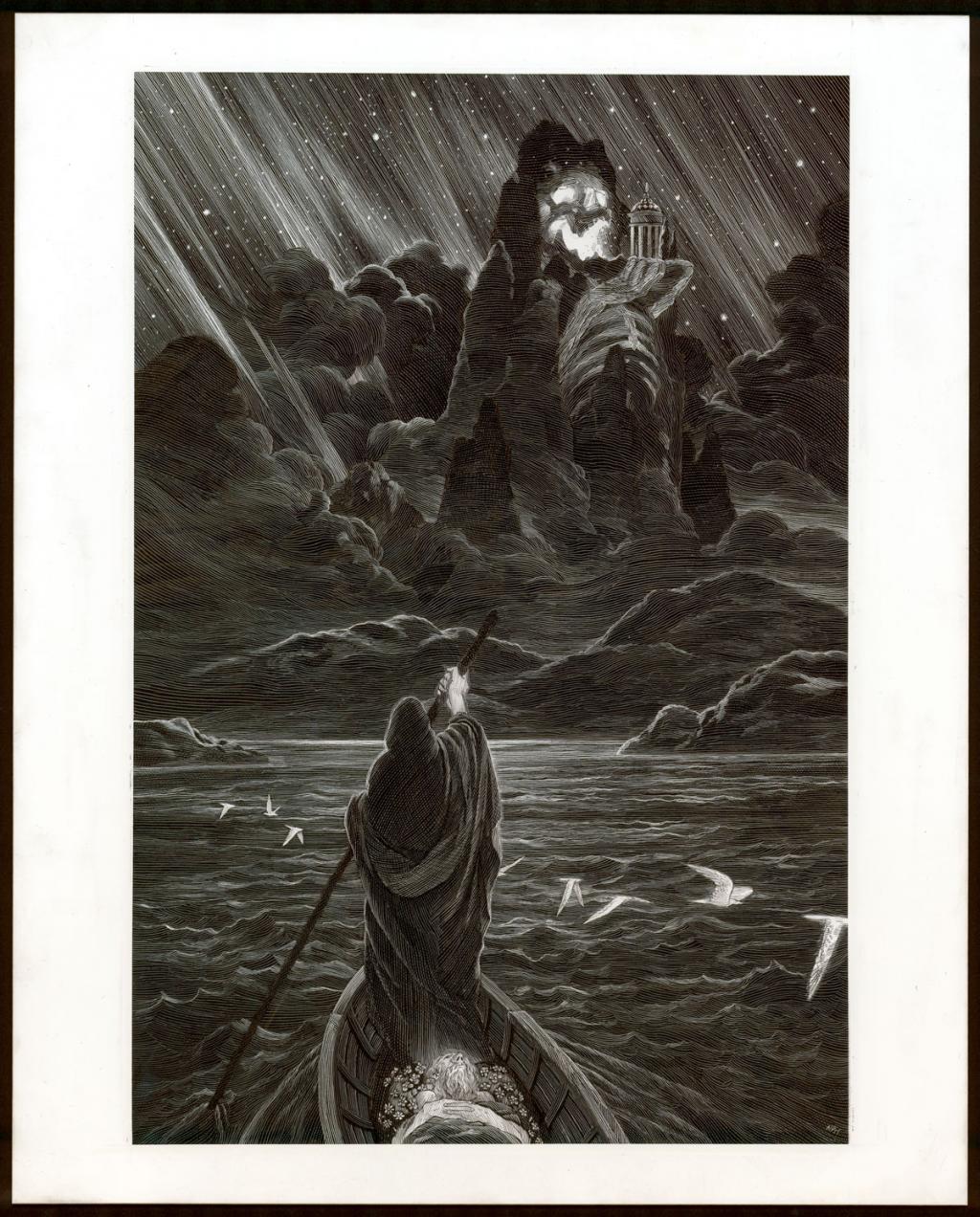 Illustration intitulée L'Île des morts - Nicolas Delort - Carte à gratter - 4117