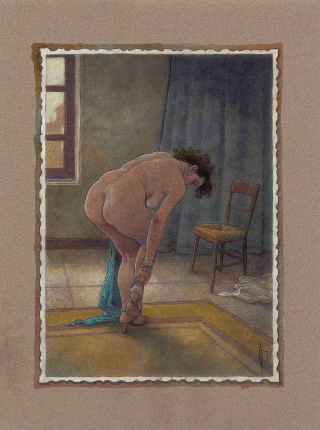 Illustration originale, Mariela ? Nu I, 2012 - Miguelanxo Prado - Acrylique et crayons de couleur sur papier teinté - 3757