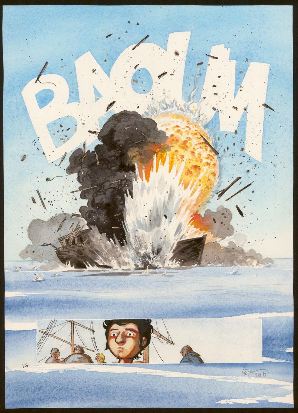 Planche originale avec case refaite - Leonard Chemineau - Aquarelle et encre de Chine sur papier - 3924