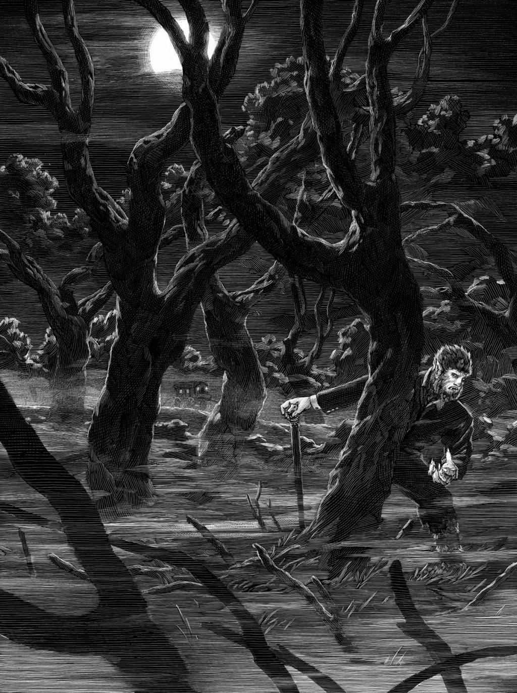 Illustration intitulée Le Loup-garou - Nicolas Delort - Carte à gratter - 3916