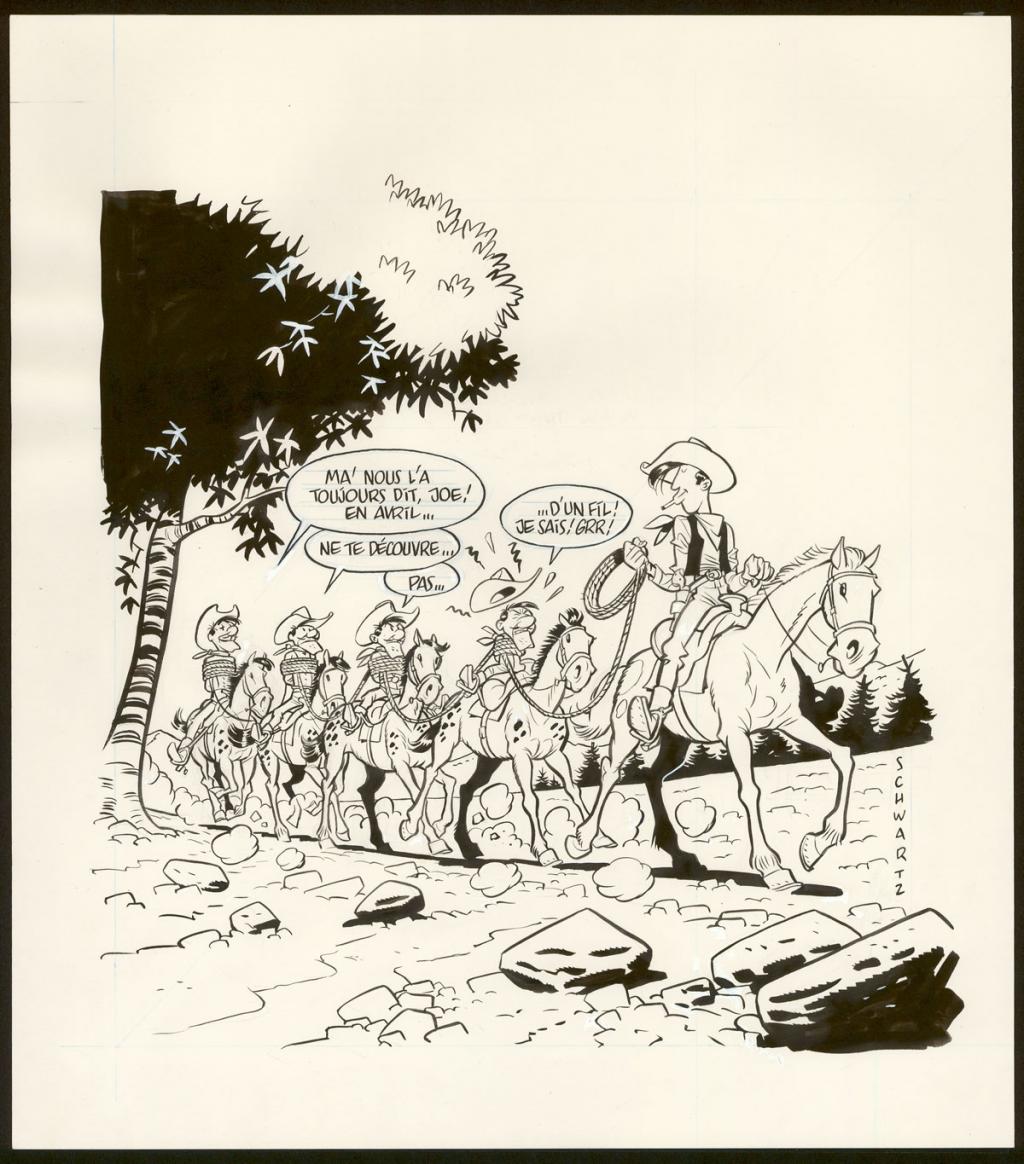 Illustration originale pour le Journal Spirou pour un calendrier spécial Lucky Luke - Olivier Schwartz - Encre de Chine sur papier - 6159