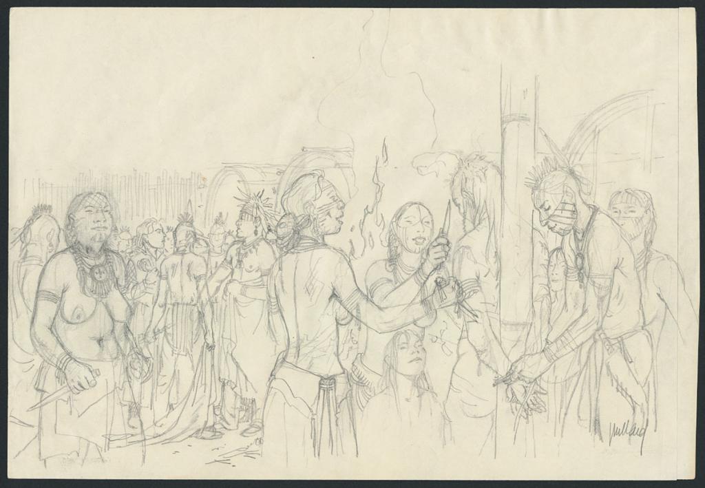 Illustration originale - André Juillard - Crayon noir et crayon de couleur sur papier - 6231