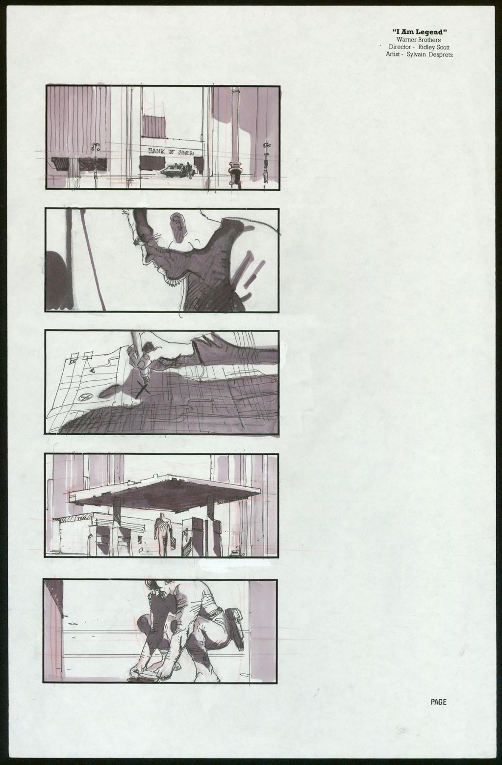 Story board pour le projet de film I Am Legend par Ridley Scott avec Arnold Schwarzenegger - Sylvain Despretz - Technique mixte sur papier - 3951