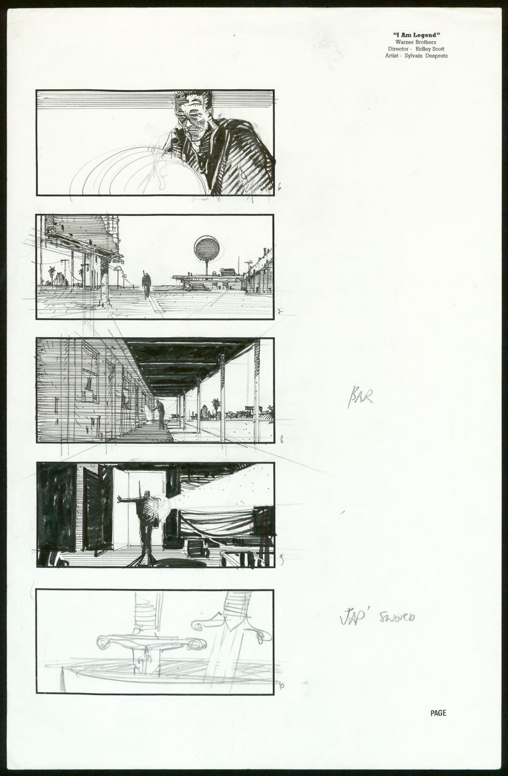 Story board pour le projet de film I Am Legend par Ridley Scott avec Arnold Schwarzenegger - Sylvain Despretz - Technique mixte sur papier - 3952