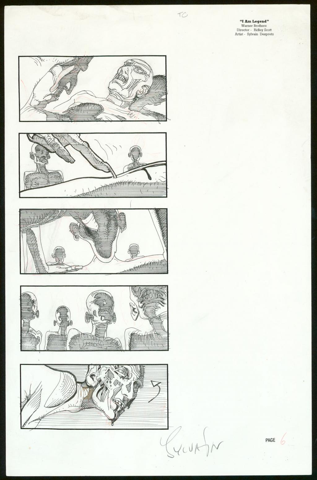 Story board pour le projet de film I Am Legend par Ridley Scott avec Arnold Schwarzenegger - Sylvain Despretz - Technique mixte sur papier - 3953