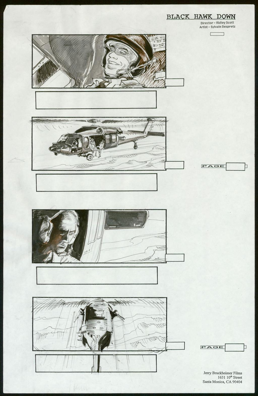 Story board pour le film Black Hawk Down (La Chute du Faucon noir) de Ridley Scott - Sylvain Despretz - Technique mixte sur papier - 3954