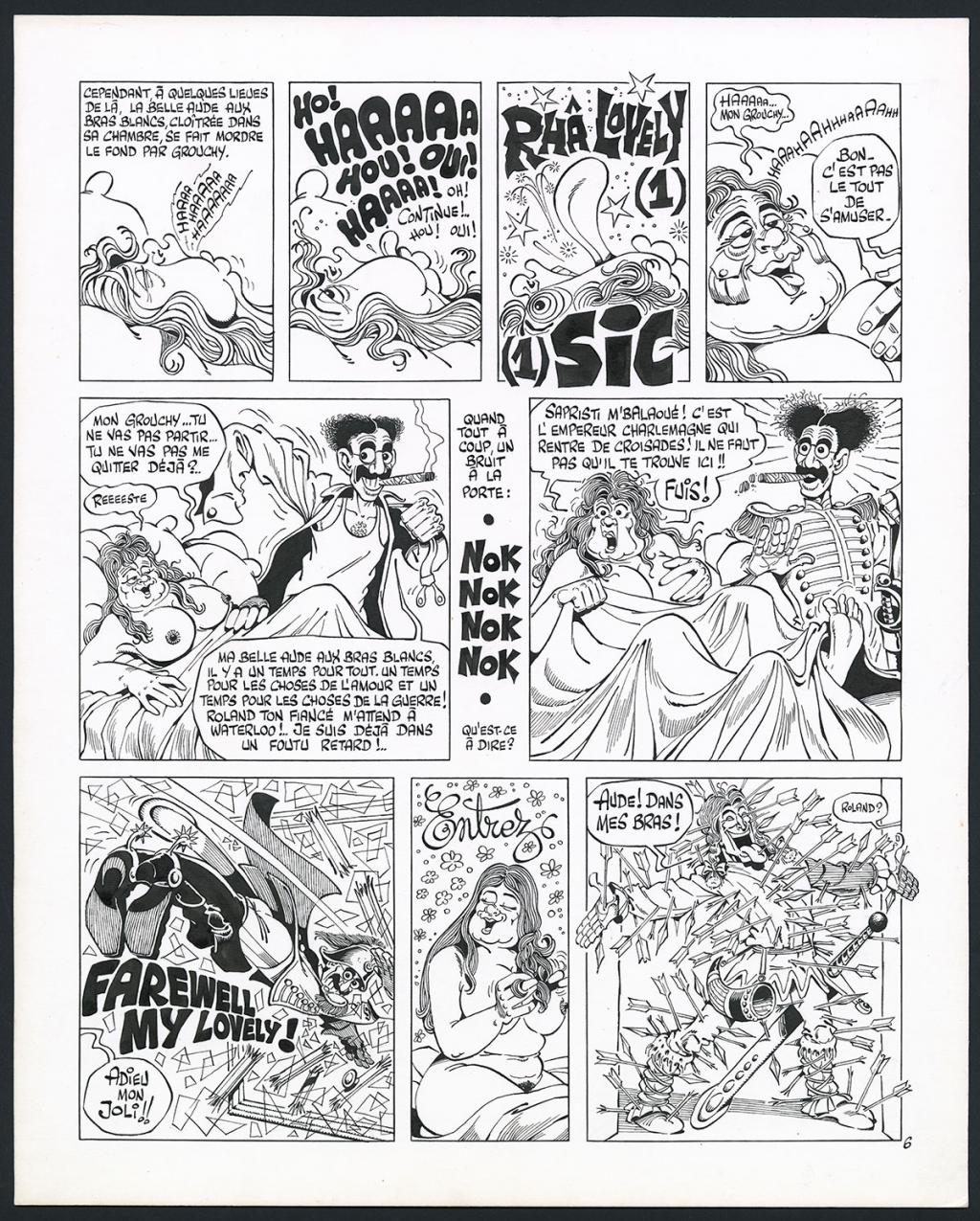 Planche originale n°6 pour l'histoire complète en 7 pages "Durandal", avec des hommages à Arzach et Groucho Marx - Marcel Gotlib - Encre de Chine sur papier - 6072