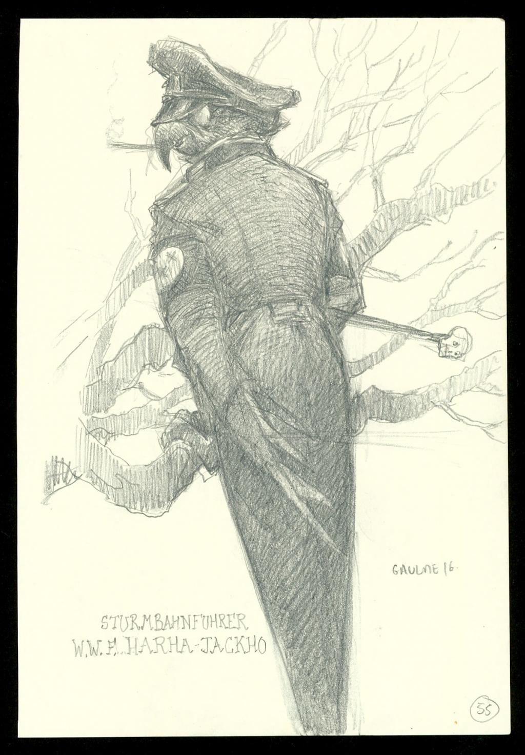 Crayonné original : Sturmbahnfuhrer W.W.F HARHA JACKHO - Armel Gaulme - Mine de plomb sur papier - 3936