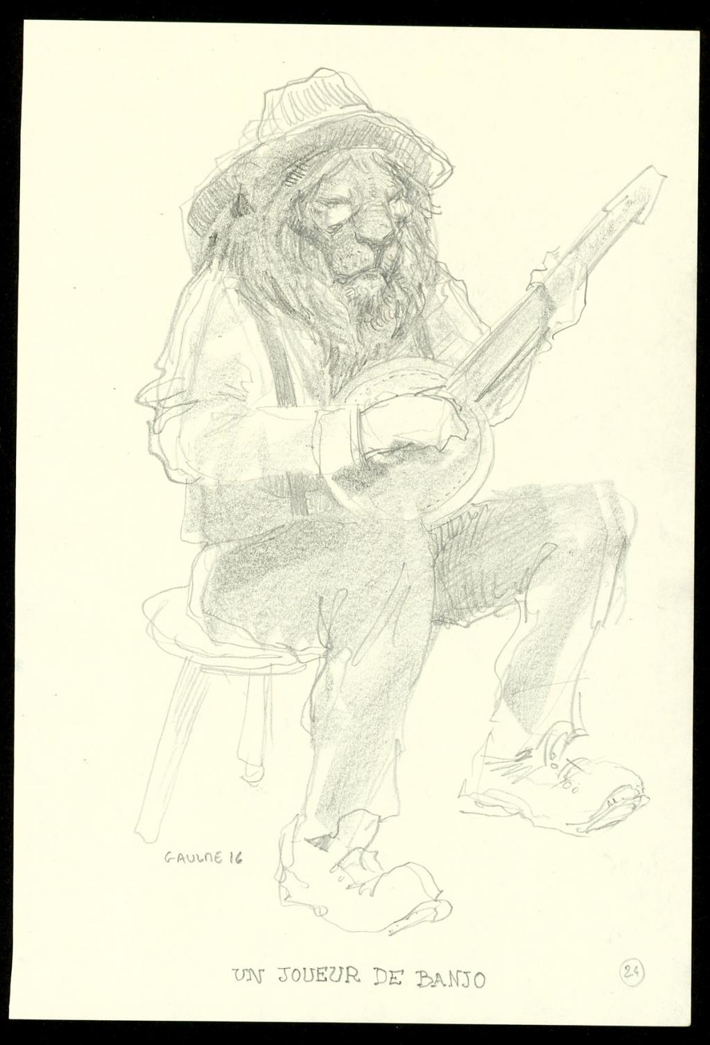 Crayonné original : Un joueur de Banjo - Armel Gaulme - Mine de plomb sur papier - 3946