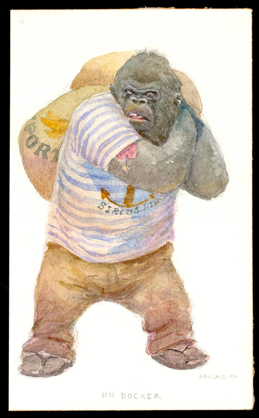 Illustration originale : un docker - Armel Gaulme - Aquarelle sur papier - 4120