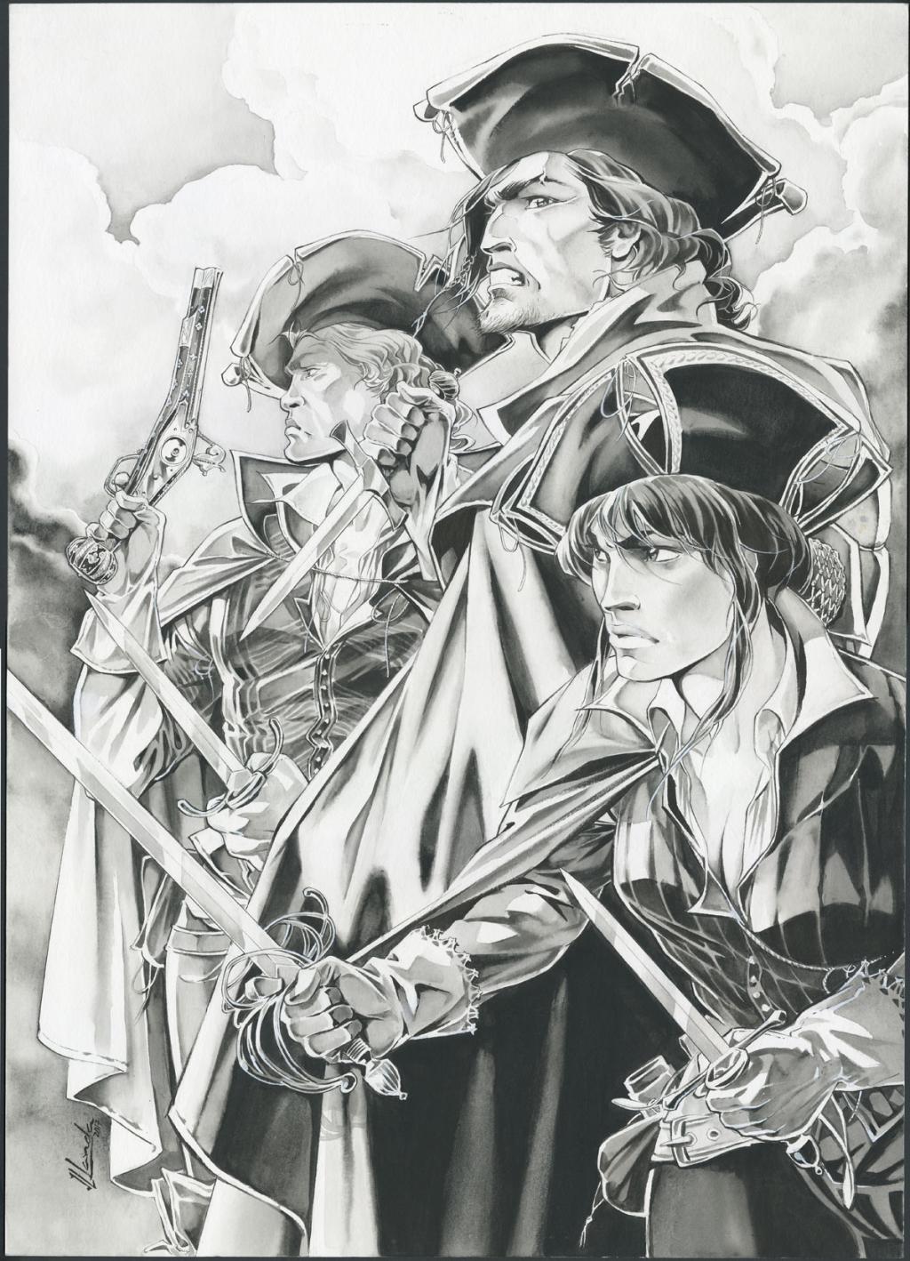 Couverture originale du 2ème coffret des tomes 1 et 2 - Juan Luis Landa - Encre de Chine et lavis sur papier - 5207