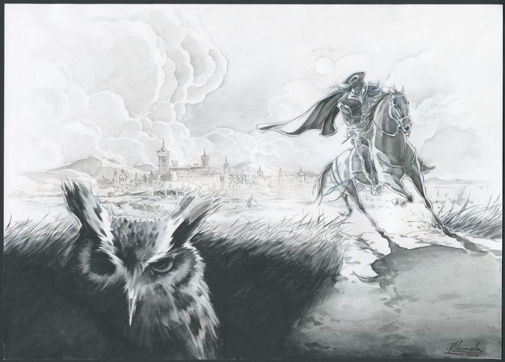 Illustration originale pour les pages de garde - Juan Luis Landa - Encre de Chine et lavis sur papier - 5206