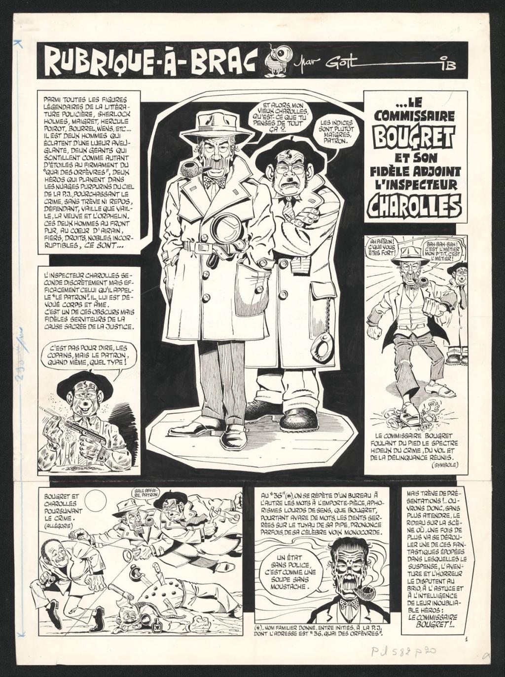 Planche originale n°1 pour une histoire en 5 planches Bougret the policeman - Marcel Gotlib - Encre de Chine sur papier - 5883