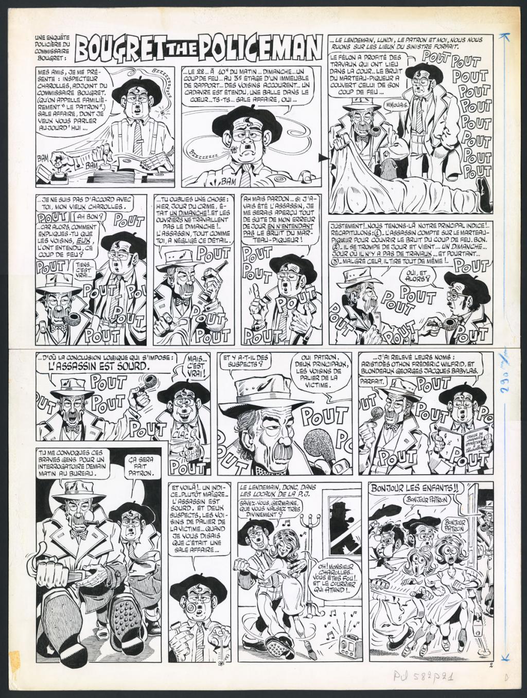 Planche originale n°2 pour une histoire en 5 planches Bougret the policeman - Marcel Gotlib - Encre de Chine sur papier - 5882