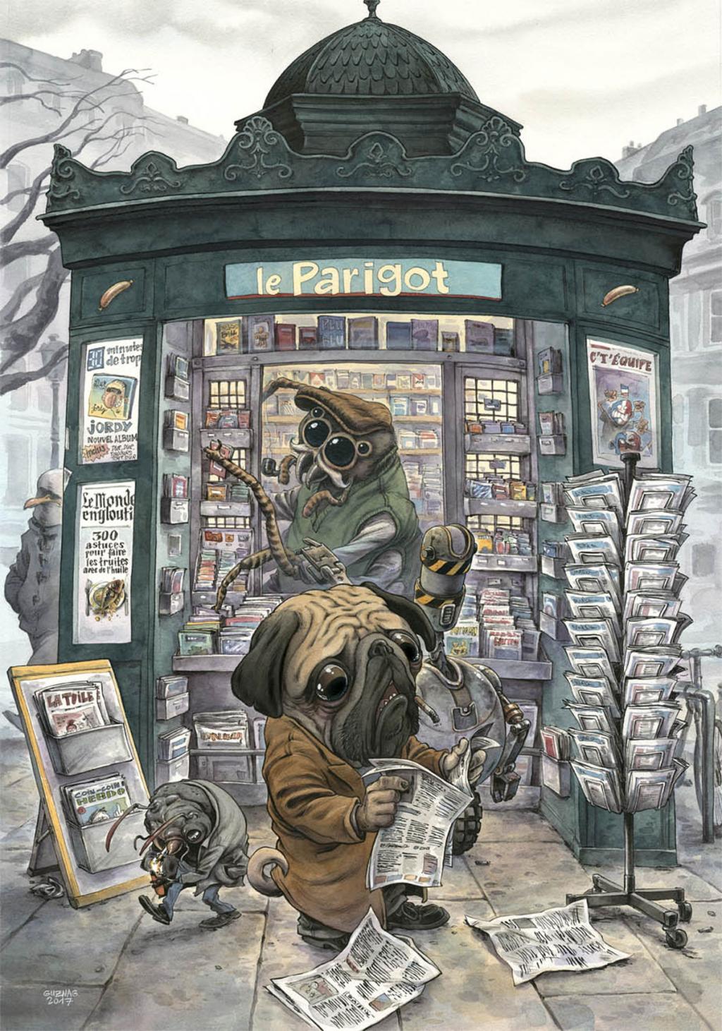 Illustration originale, Presse à scandale - Guznag - Encres acryliques sur papier aquarelle - 6265