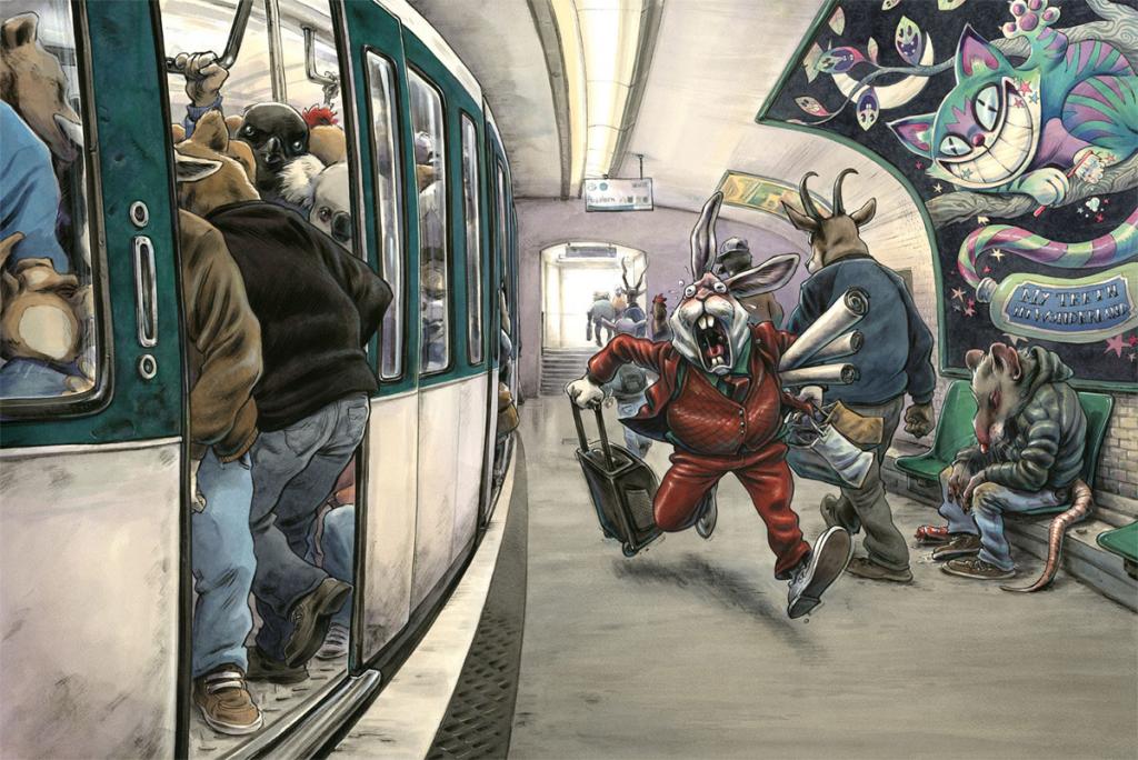 Illustration originale, En retard - Guznag - Encres acryliques sur papier aquarelle - 6267