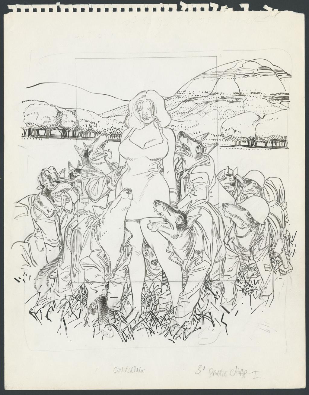 Couverture originale et sa mise en couleur  du roman en livre de Poche " Albina et les hommes chiens " d'Alessandro Jodorowsky aux éditions Metailie - François Boucq - Technique mixte - 4837