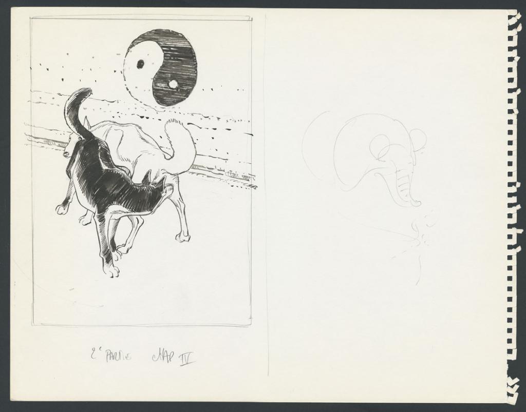 Illustration originale - au verso recherches du Bouncer - François Boucq - Encre de Chine sur papier - 4844