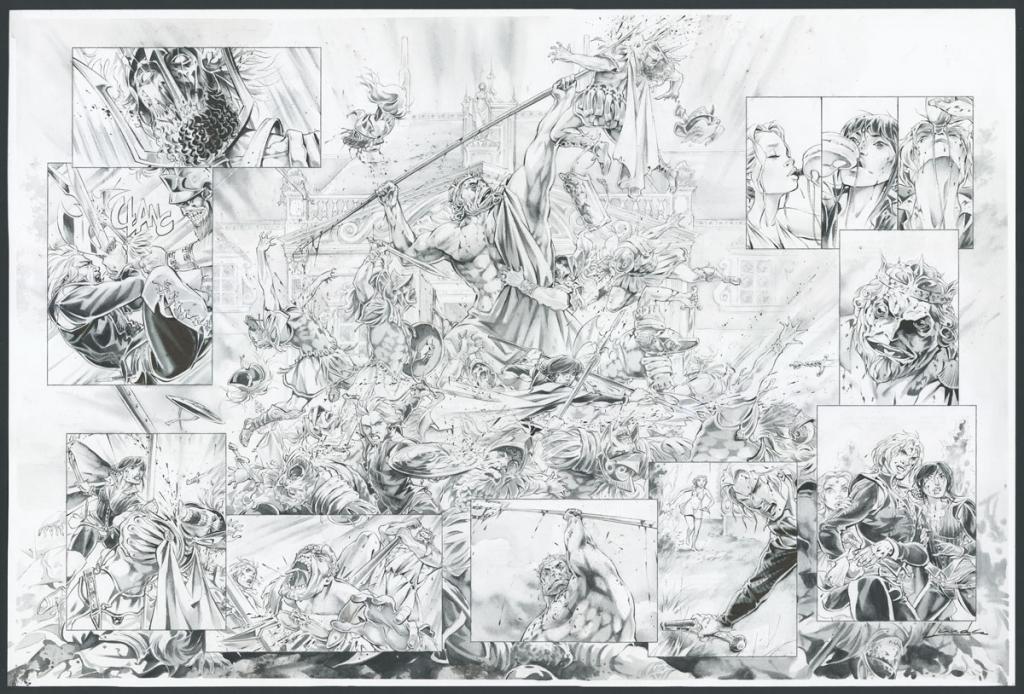 Double planche originale n°22-23 - Juan Luis Landa - Encre de Chine et lavis sur papier - 4184