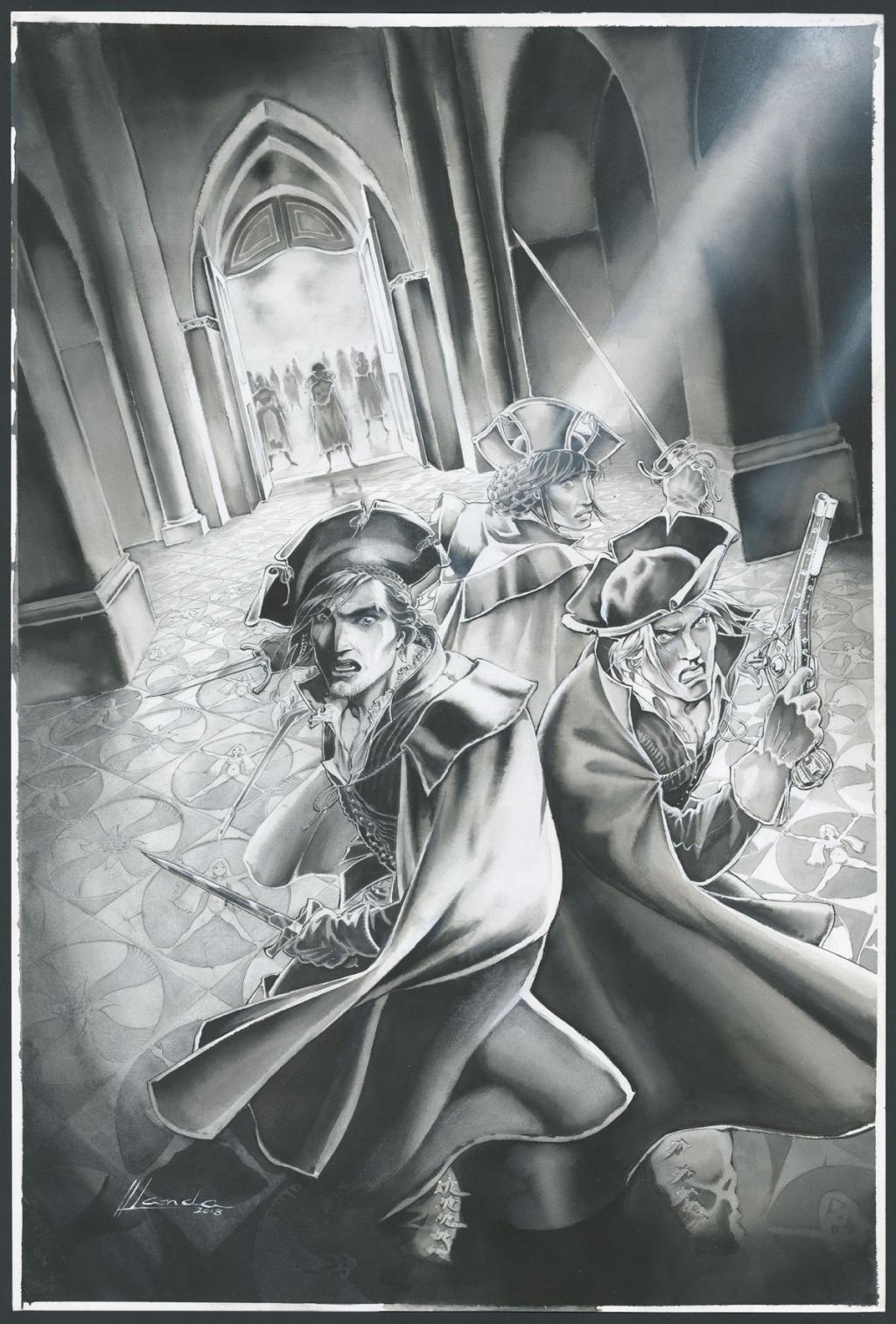 Couverture originale - Juan Luis Landa - Encre de Chine et lavis sur papier - 5582