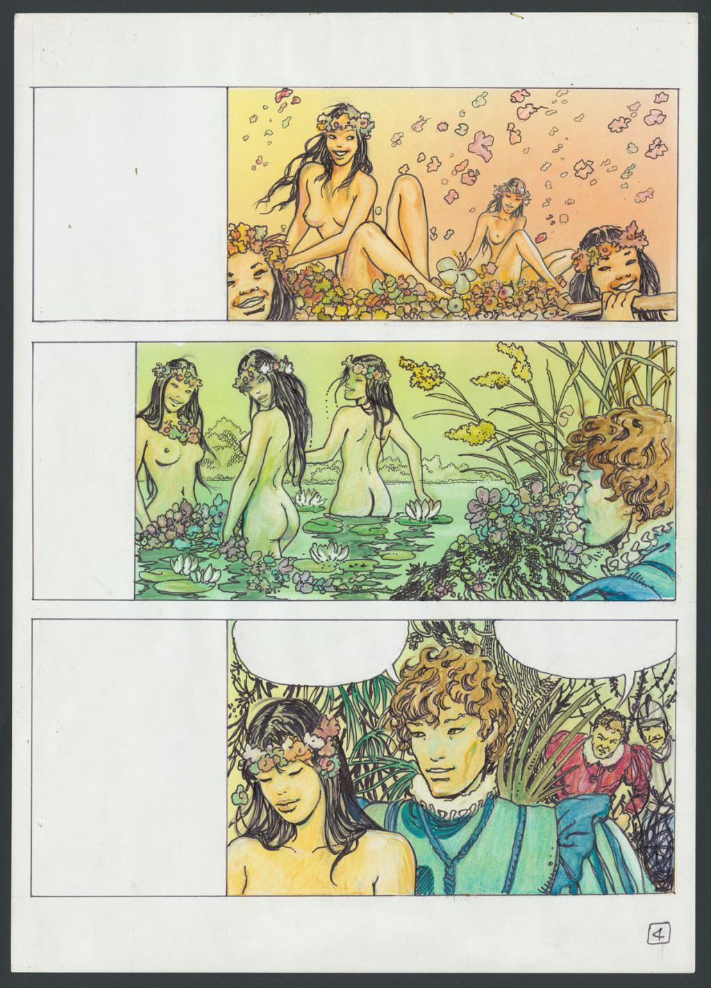 Planche originale n°4 - Milo Manara - Feutre, mine de plomb et crayon de couleur - 4302