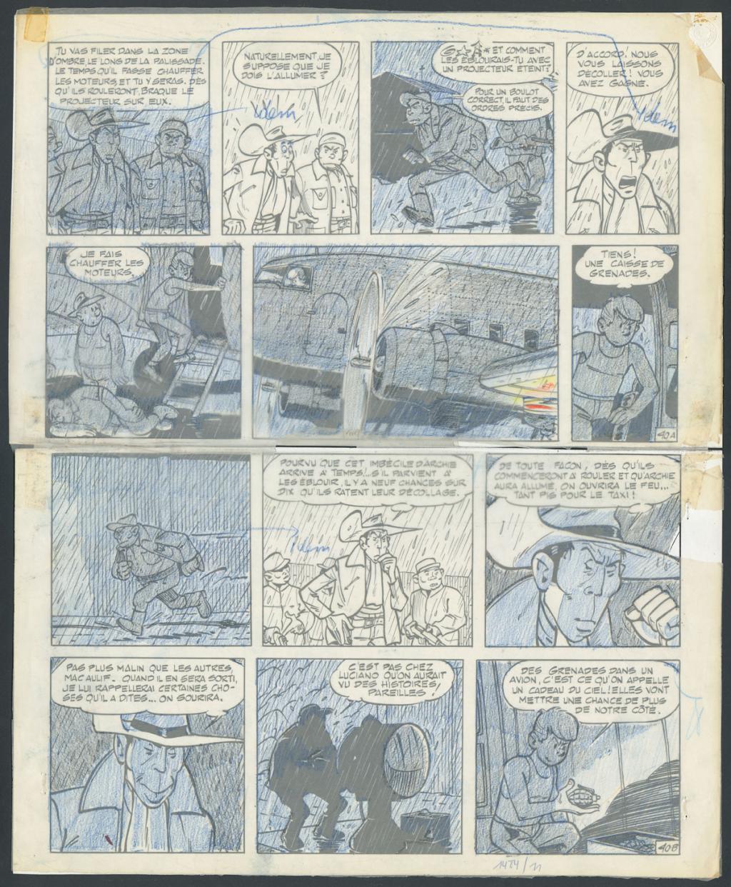 Planche originale n°40 accompagnée de son calque de mise en couleurs - Maurice Tillieux - Encre de Chine sur papier - 4467