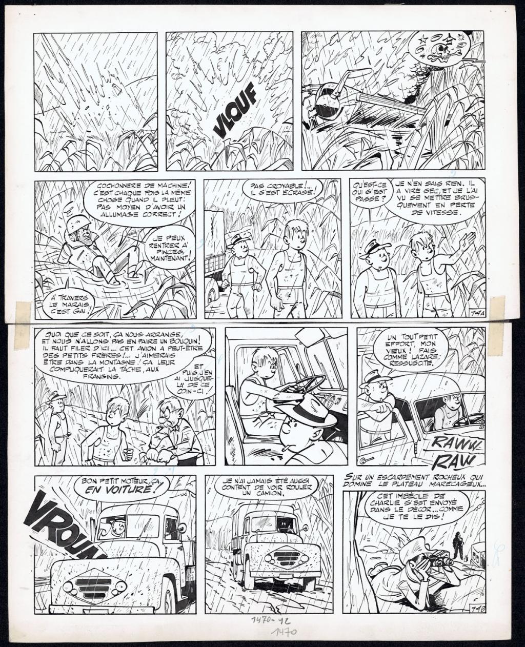 Planche originale  n°14 accompagnée de son calque de mise en couleurs - Maurice Tillieux - Encre de Chine sur papier - 4468