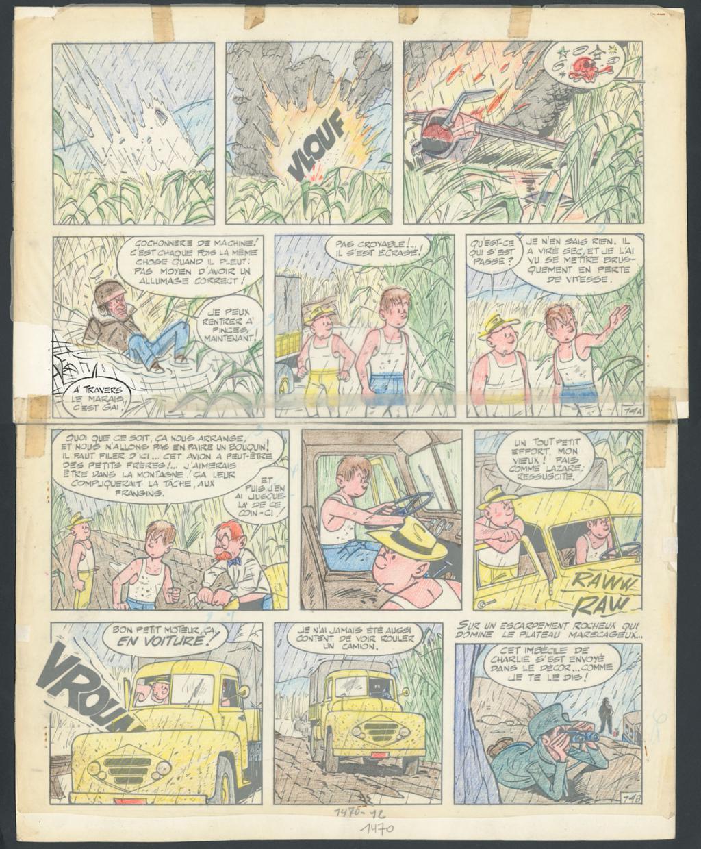 Planche originale  n°14 accompagnée de son calque de mise en couleurs - Maurice Tillieux - Encre de Chine sur papier - 4468