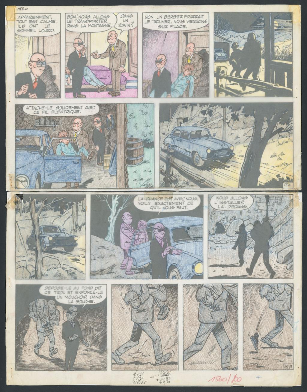 Planche originale  n°15, accompagnée de son calque de mise en couleur - Maurice Tillieux - Encre de Chine sur papier - 4469