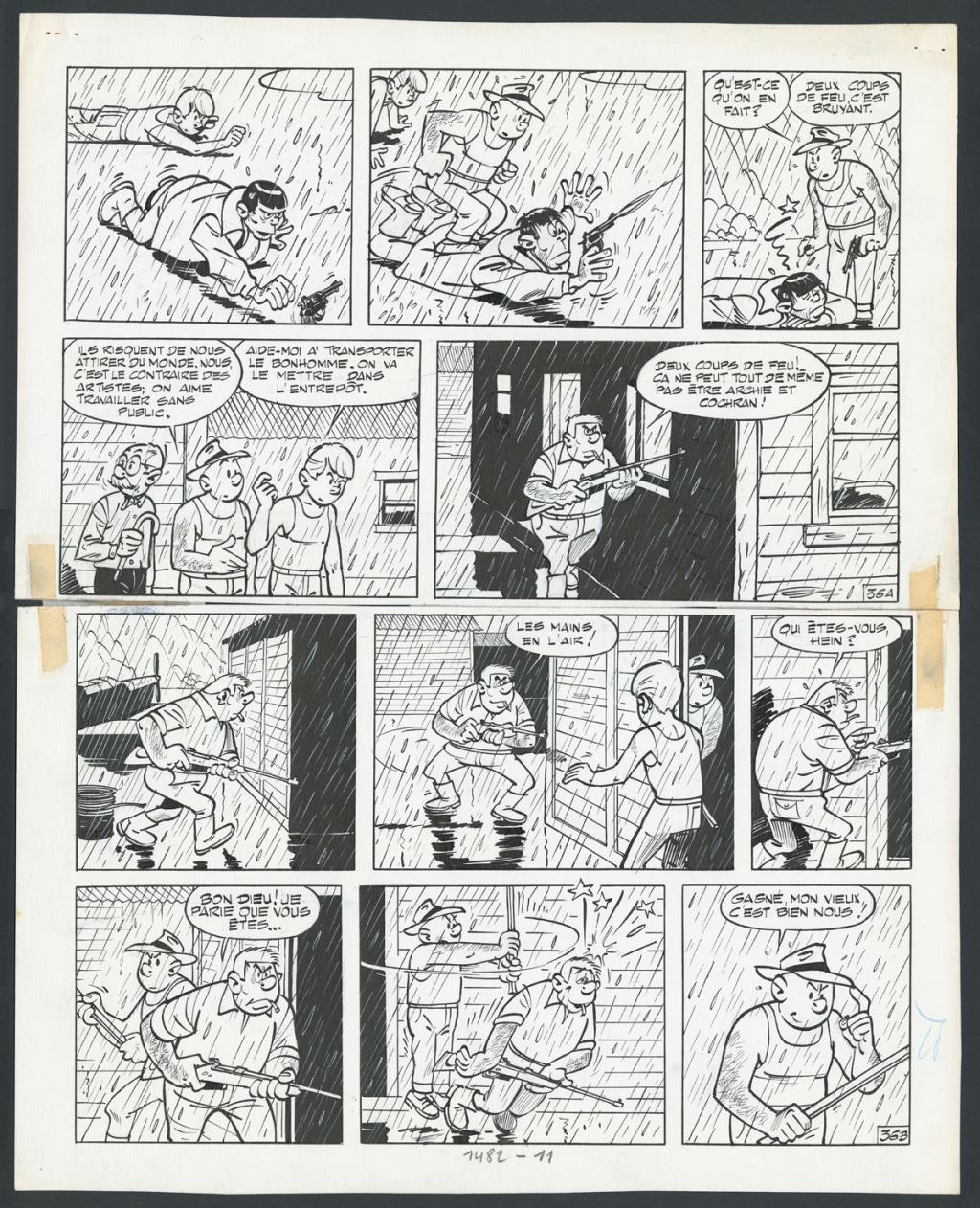 Planche originale n°36 accompagnée de son calque de mise en couleurs - Maurice Tillieux - Encre de Chine sur papier - 4470