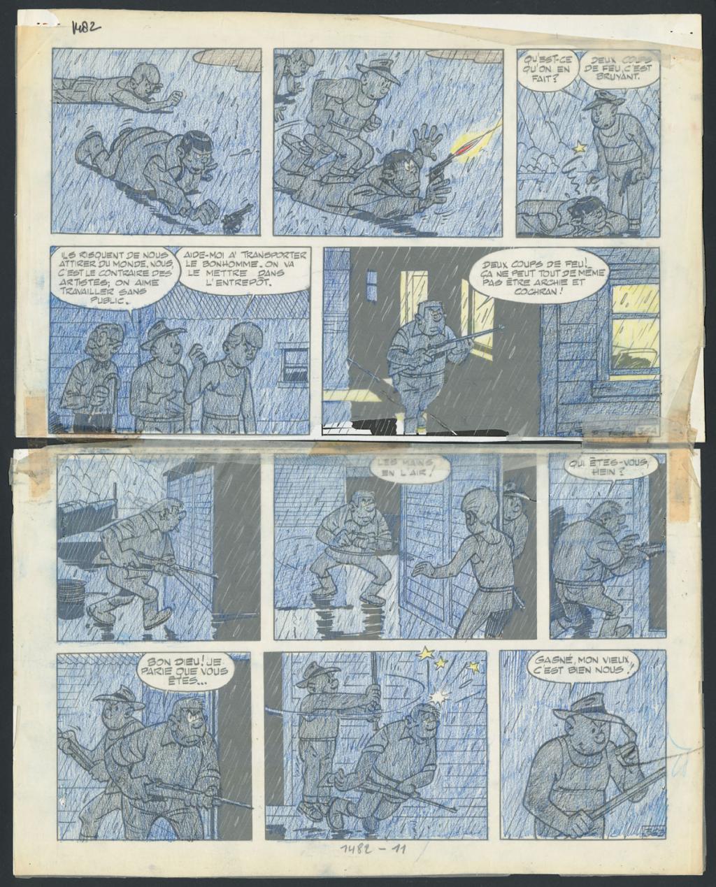 Planche originale n°36 accompagnée de son calque de mise en couleurs - Maurice Tillieux - Encre de Chine sur papier - 4470