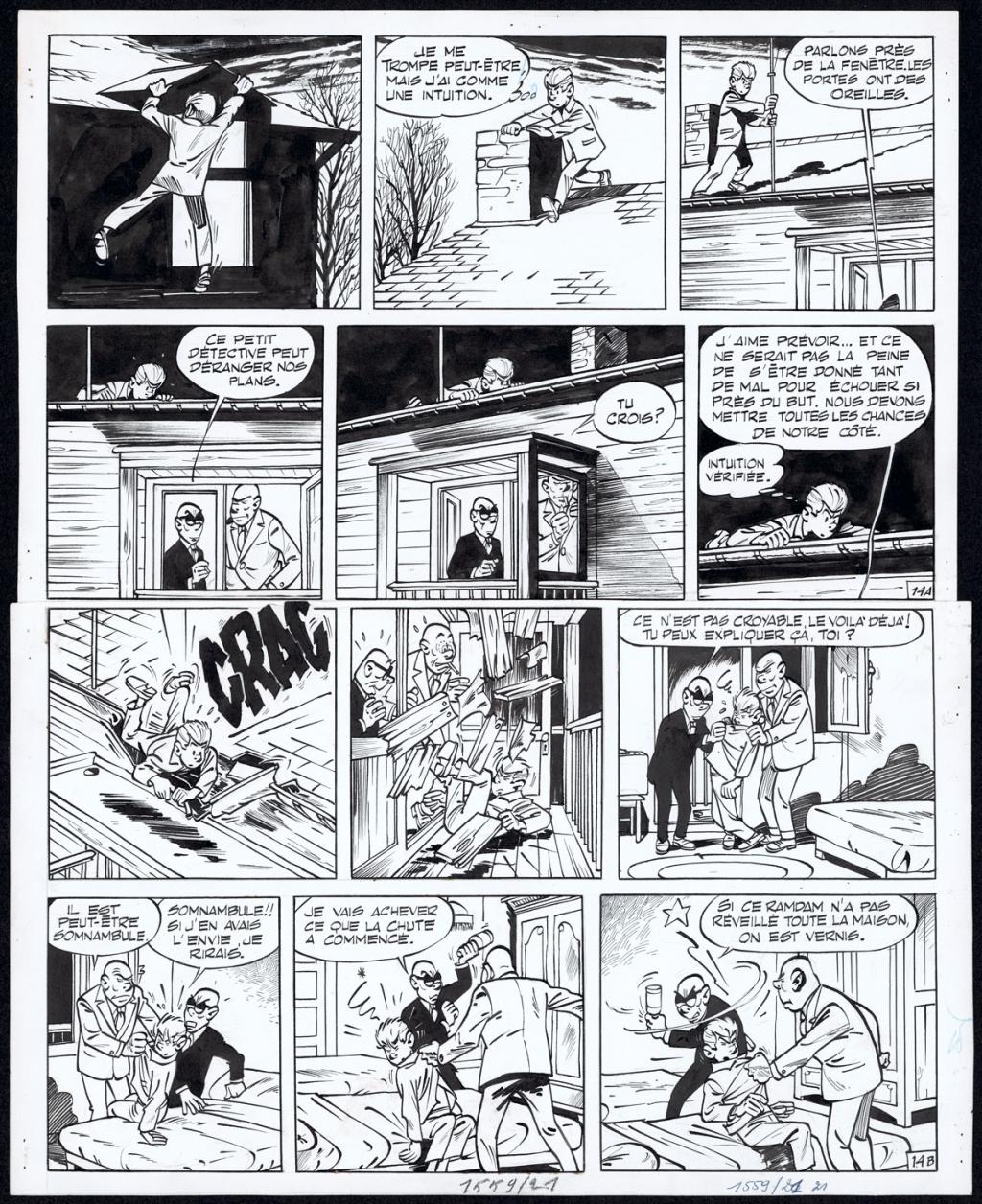 Planche originale n°14, accompagnée de son calque de mise en couleurs - Maurice Tillieux - Encre de Chine sur papier - 4471