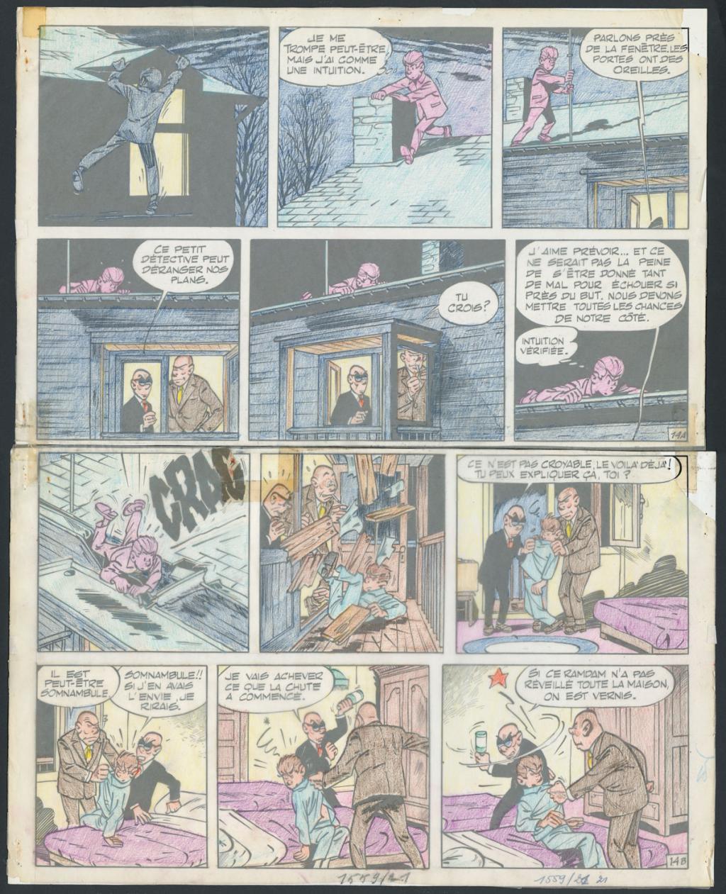 Planche originale n°14, accompagnée de son calque de mise en couleurs - Maurice Tillieux - Encre de Chine sur papier - 4471