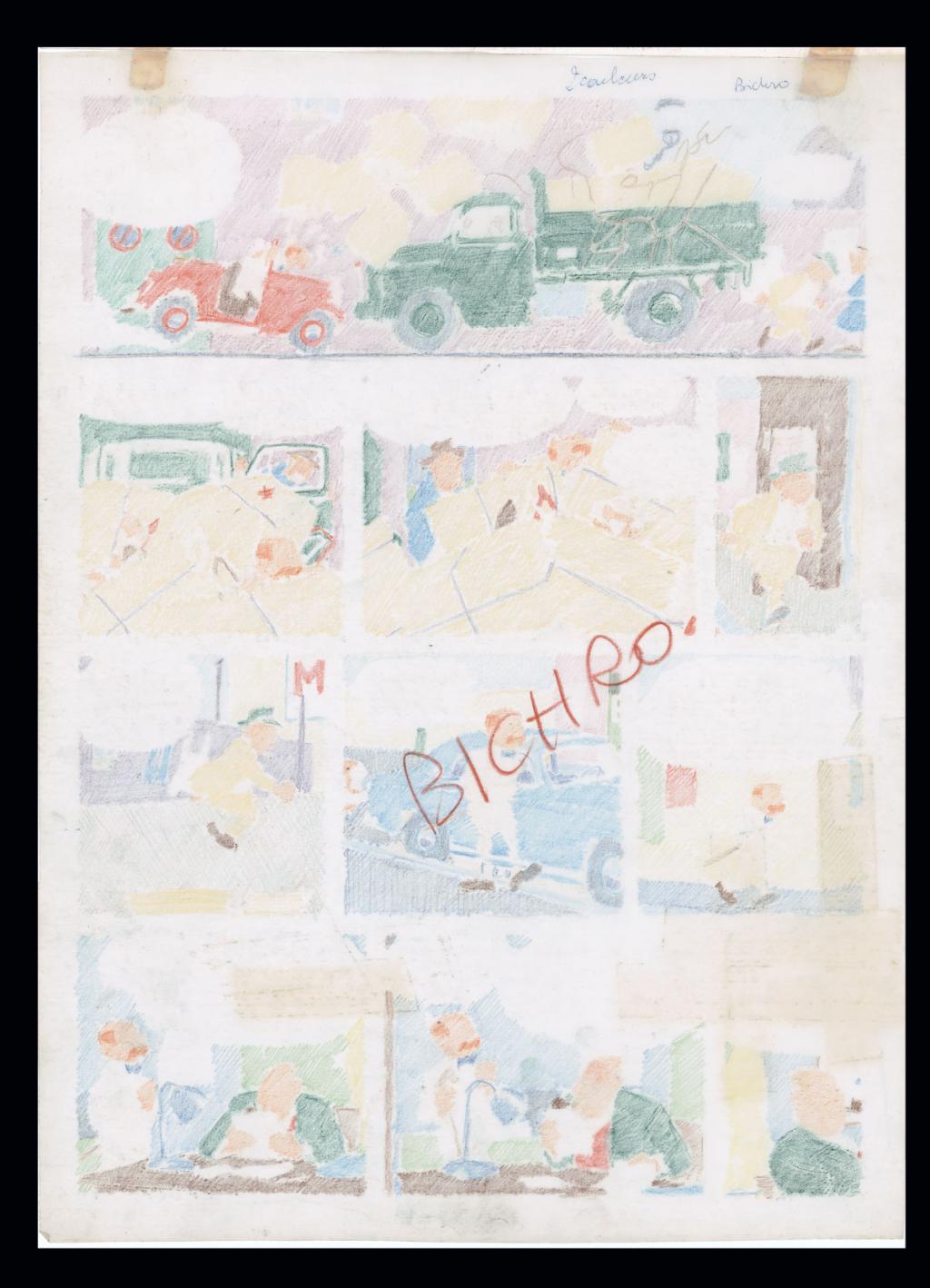 Planche originale n°11  issue de l'histoire La Poursuite, prépubliée dans Spirou en 1963, accompagnée de son calque d'indication couleurs - Maurice Tillieux - Encre de Chine sur papier - 5591