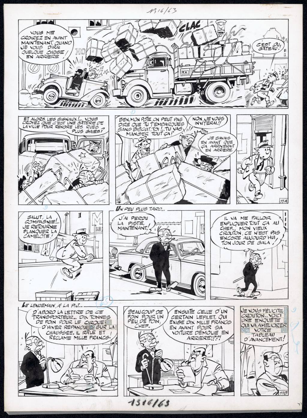 Planche originale n°11  issue de l'histoire La Poursuite, prépubliée dans Spirou en 1963, accompagnée de son calque d'indication couleurs - Maurice Tillieux - Encre de Chine sur papier - 5591